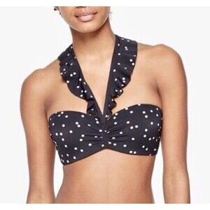 KATE SPADE Ana Maria Island Bikini Swim Top Black With Pink Dotted